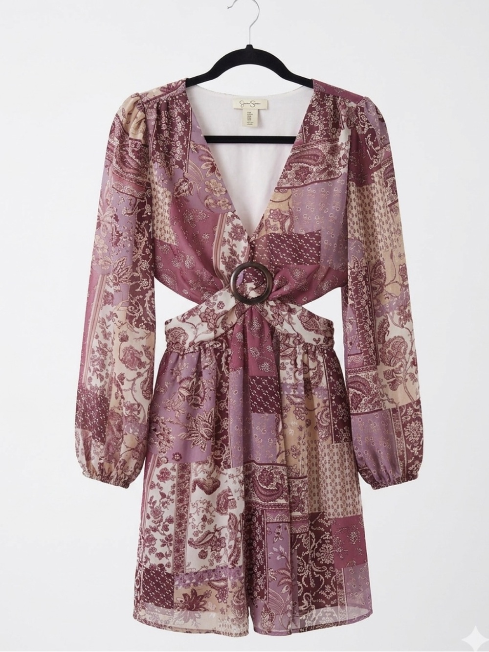 Jessica Simpson Mauve Patchwork Ring-Front Mini Dress